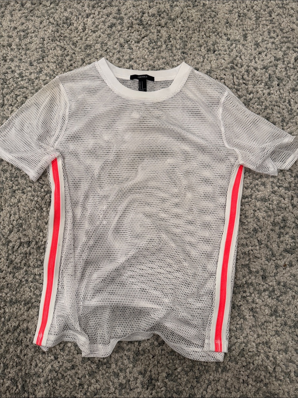 Forever 21 White Mesh Tee with Neon Pink Side Stripes